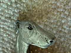 VTG Pewter Greyhound Whippet Dog Head Brooch Signed Sighthound Pin