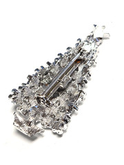Vintage Silver Tone – Pink & Blue Rhinestone Christmas Tree Pin / Brooch