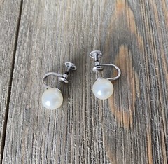 Earrings Gold Filled Faux Pearl Screw Back Signed JMS Vintage