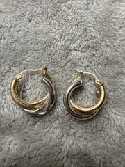 14K Yellow & White Gold Double Twisted Hoop Pierced Earrings Carla Scrap 2 g