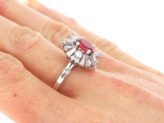 2.13Ct Thai Ruby and 1.56Ct Diamond 18k White Gold Cluster Ring Circa 1970