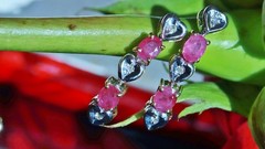 14k multi tone gold 1.03ct natural dia dangle earrings ruby heart treated 2.27gr