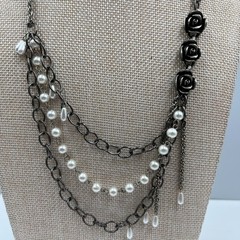 Vintage RACHEL Rose Pearl Multi-Strand Necklace Shabby Chic Romantic Boho Pink
