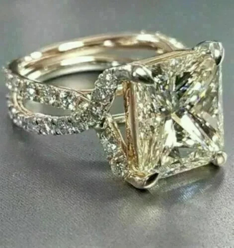 3.50Ct Princess Cut Diamond Solitaire Engagement Her Ring 14K Yellow Gold Plated