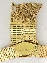 Whiting & Davis Fringe Buckle Necklace Vtg Gold Plated Mesh Metal 17″ Band 1/2″