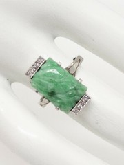 Vintage 1930s $5000 7ct Natural GREEN JADE Diamond 18k White Gold Ring BIG