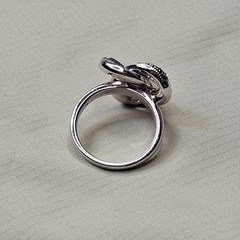 Sterling Silver Wide Band Ring – Wavy Pavé Black Stone Design Size 7 – 8.7 g