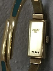 Vtg MCM Caron Women’s Swiss Bracelet Watch 20 Microns Gold w/Turquoise Enamel***