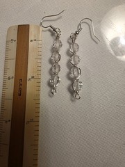 Silver Handcarved Clear Crystal Glass Dangle earrings New 925 Silver Hooks