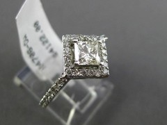 WIDE .99CT ROUND & PRINCESS DIAMOND 14KT WHITE GOLD HALO SQUARE ENGAGEMENT RING