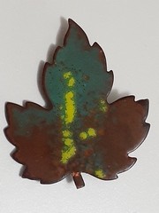Copper enamel maple leaf brooch/pin vintage, fall autumn colors