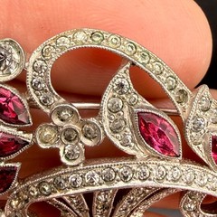 Vintage Pot Metal Flower Basket Rhinestone Brooch Silver Tone READ