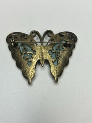 Vintage Butterfly Silver Tone Pin Brooch Light Blue And Yellow Stones