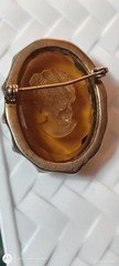 Vintage Reverse Carved Amber Cameo Portrait Brooch Pin, Oval Stone, Beauty Theme