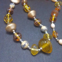Vintage Long Beaded Glass Necklace Honey Tones Czech Frosted Satin 32 In Length