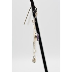Vintage 925 Sterling Silver Dangle Drop Earrings Purple Cabochon Signed Bin4
