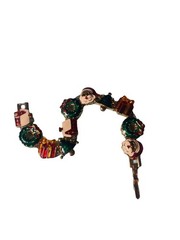 Vintage Christmas Charm Bracelet Santa Tree Snowman Stocking Enamel 8”
