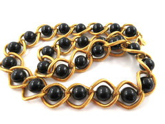 LR Lady Remington Gold Tone and Black Bead Necklace 21-1/2″