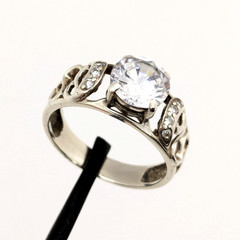 Vintage Elegant RING Silver 925 with Bright Stone -size: 8.75US (18.5mm)| UA #56