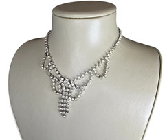 Vintage Silver Tone Rhinestone Choker Necklace 14″ L