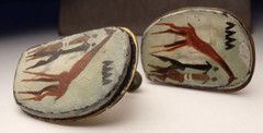 ANTIQUE ENAMEL HAND PAINT GIRAFFE AFRICA SCENIC ARTIST BRASS SCREW BACK EARRINGS