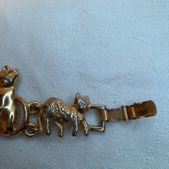 Vintage Gold Tone Cat Link Bracelet/Pin/Earring Set Signed AJC