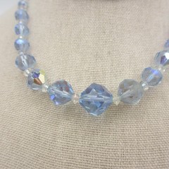 Vintage AB Necklace Glass Blue Choker Collar 15 Inch