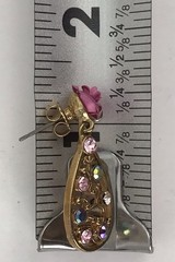 Avon Gold Tone Filigree Teardrop Rhinestone Floral Rose Pendant & Earrings Set