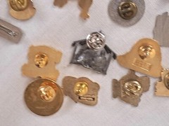 Vintage Enamel Pinback Button Lot Snoopy Enesco Winery Olympics Dutch Religious