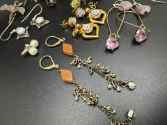Vintage Earrings Lot 17 Pairs Avon Cameo Heart Dangle Rose Bird Mixed Styles