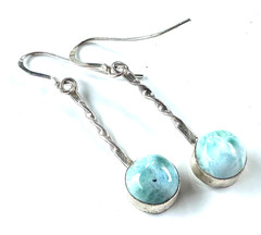 Larimar Dangle Earrings Twisted Wire Drop Earrings 925 Sterling Silver #19