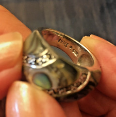 Vintage Sterling silver Abalone Inlay Chunky Geometric Ring Size 6