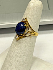 Antique European 585 14k Yellow Gold SYN Star Sapphire And Diamond Ring Size 5.5