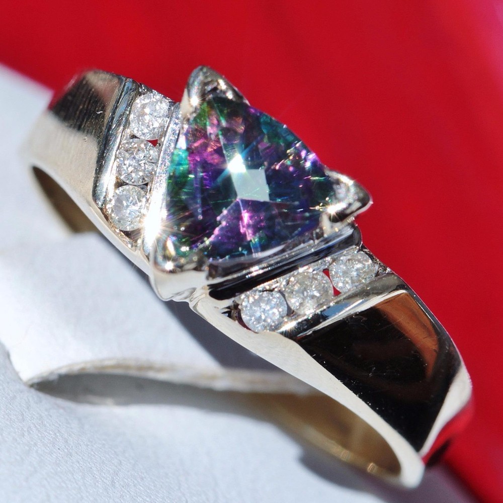 14k yellow gold sz-7.5 ring 1.12ct Mystic treated topaz diamond 4.3gr N2341E