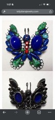 Verified Juliana D&E Butterfly Brooch Black Japanned Blue Art Glass Rare