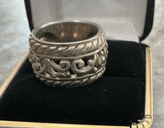 Vintage Sterling Silver Scrollwork Cigar Band – Size 8 Wide Band 1/2 Inch