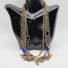 Maximalist Waterfall Gold Tone Multi Chain Beaded Station Vintage Necklace Korea