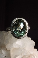 9.38ct Green Amethyst Praisiolite Cocktail Ring 14k White Gold with Diamonds