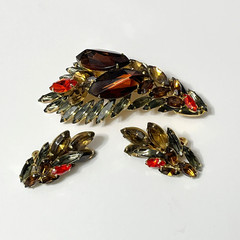 Vintage Juliana Rhinestone Brooch Clip Earrings Autumn Colors Watermelon Gold