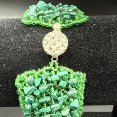 Vintage Beaded Woven Malachite Necklace And Bracelet – 16” Necklace 7” Bracelet