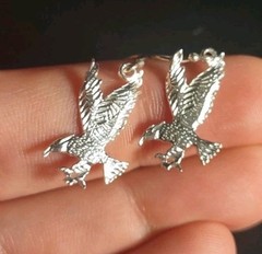 2.0 Grams Sterling Silver rhodium Finished Eagle Earrings Dangle Style