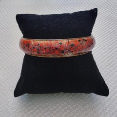 Vintage Signed Matisse Renoir Red Speckled Enamel Copper Bangle Bracelet