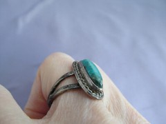 VINTAGE OLD PAWN STERLING KC KATHERINE CHIQUITO OVAL TURQUOISE RING SIZE 6