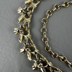 Vintage Coro Necklace Red Pink Rhinestone Leaf Gold Tone Choker Adjustable 15″