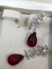 Ruby Teardrop Simulated Diamond Dangle Drop Floral Earrings Art Deco 925 Silver