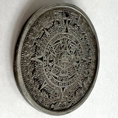 Vtg 1974 Mayan/Aztec Calendar Pendant – Altered Bergamot Brass Belt Buckle -USA