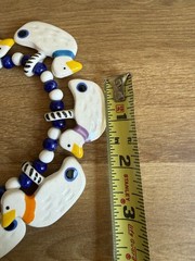 Vintage Ruby Z Bean Finneran Ceramic Duck Necklace Parrot Pearls Flying Colors