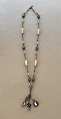 Vintage David Aubrey Necklace Cameo Crystal Rhinestone 30” Long + 2 1/4” Drop