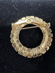 Vintage Double Circle Pin AB Crystals Clear Aqua Color Gold Plated Vtg Clasp