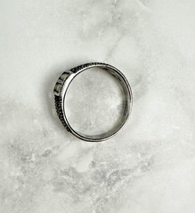 Sterling Silver Ring with Center Marcasite & Open Side Marcasite Design – Size 9